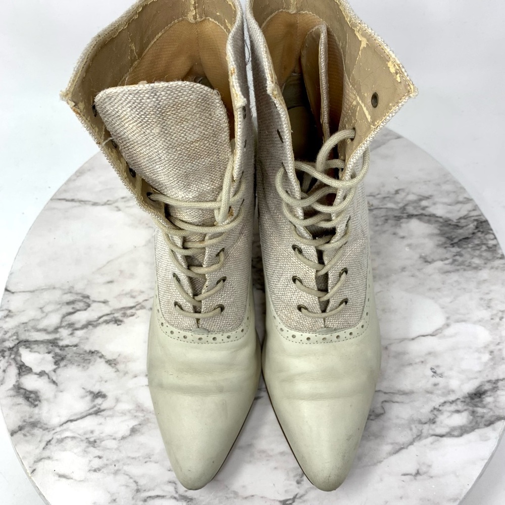 VTG Nine West Lace Up Two Tone Pointed Toe Boots 7.5 Victorian Edwardian Cosplay - Picture 6 of 16